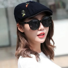 Women Linen Cotton Beret Hat Embroidered Retro Ethnic Newsboy Flat Cap Cabbie
