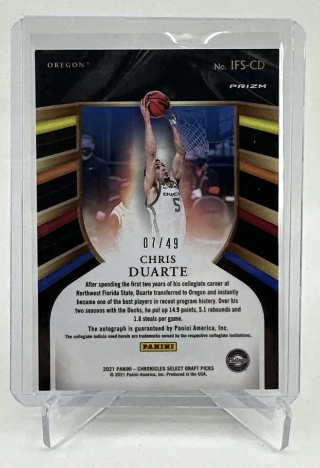 21-22 Chris Duarte Select In Flight On Card Auto Blue Prizm /49 RC Oregon Ducks - Image 2 of 2