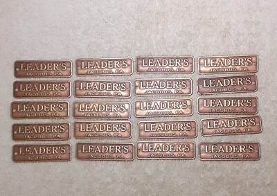 LEADER'S FURNITURE & CASKET MAKERS STORE JACOBUS PA BRASS NAME PLATE 20 ID TAGS