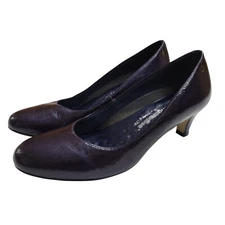 Walking Cradles Deep Plum Purple Leather Slip On Heels Women's Sz 8.5 M