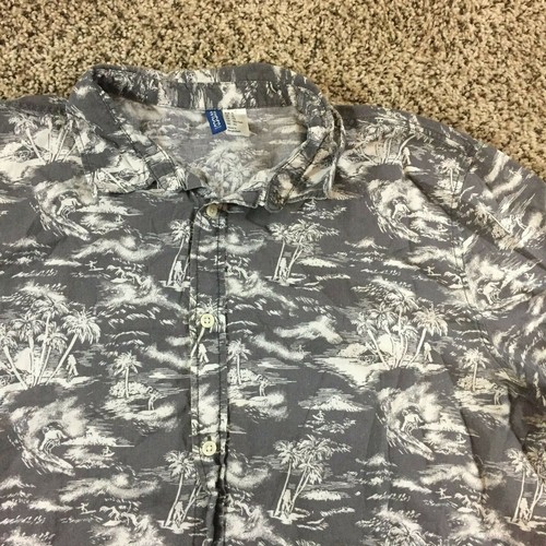 H&M Divided Men Sz XL Hawaiian Shirt Button Front Up Gray White Palm Tree Surf - Picture 4 of 5