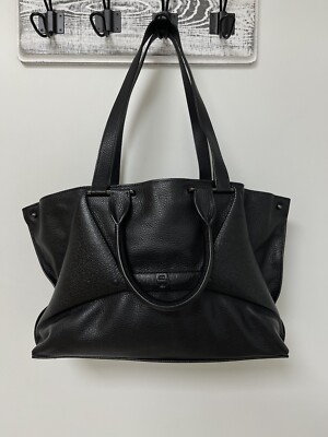 AKRIS NEW S AICON Shoulder Bag Handbag Tote Pebbled Leather Black AC 09 1007