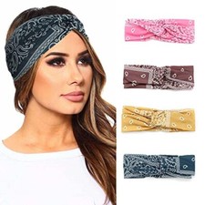 Boho Headbands Stretch Paisley Print Bandana Headband Criss Cross Hair Bands ...