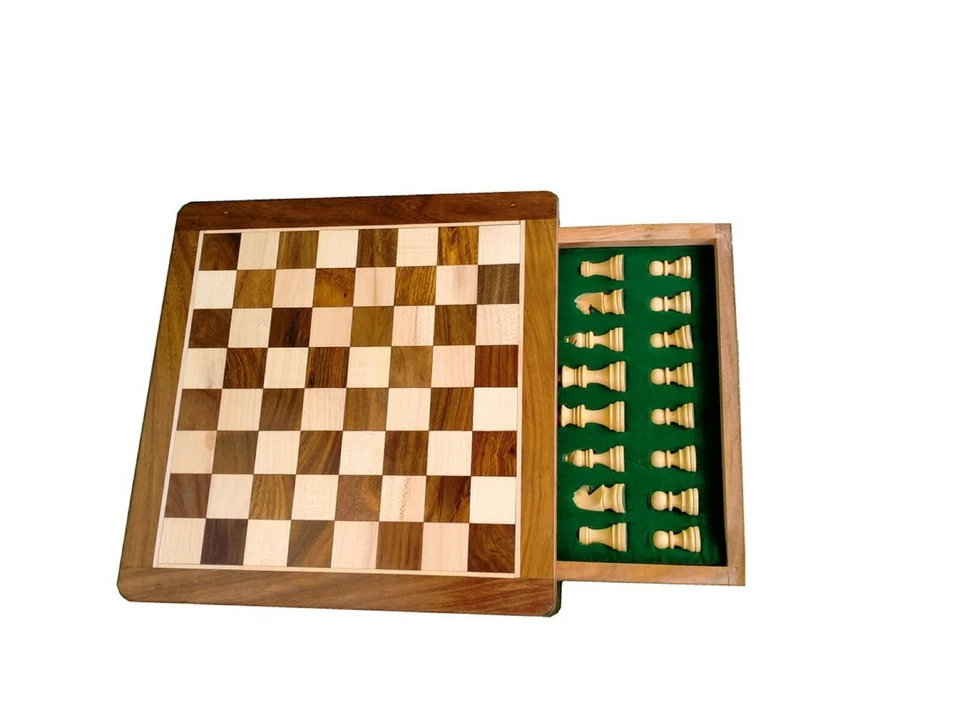 Wooden Drawer Chess Board 10"x10"Inch With Magnetic Chess Pieces, Christmas Gift - Image 4 of 4