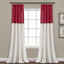 Linen Button Window Curtain Panel, Single, 40" W X 84" L, Red  White - Country