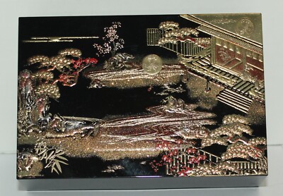Vintage Yamanaka Lacquer Ware Jewelry Money Box Black Gold - Gift from Japan