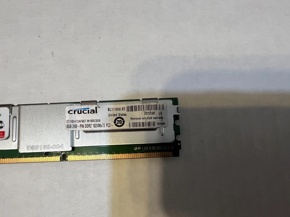 CRUCIAL 8GB DDR2-667 PC2-5300F 2RX4 240PIN FBDIMM CT102472AF667.M18DC0D6 J3-4(13 - Image 3 of 4