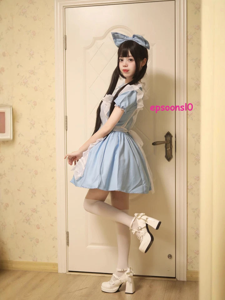 Niñas Traje de Criada Ropa de Lolita Netflix Live Show Juegos con disfraces Vestido Azul Foto 2 de 4