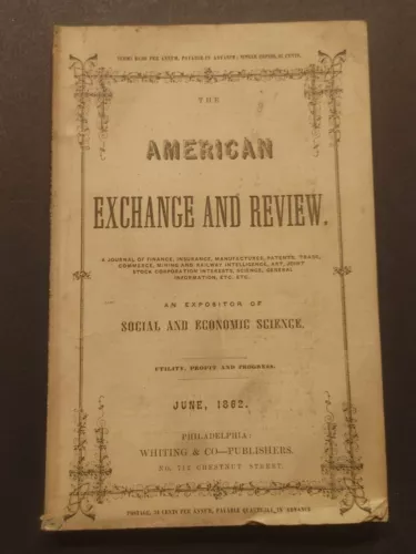 Scarce June 1862 American Exchange & Review An Expositor Of Social & Economic 