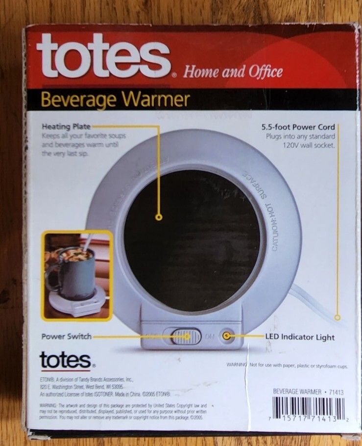 TOTES BEVERAGE / CANDLE WARMER FOR HOME OR OFFICE GIFT NIB 715717714132