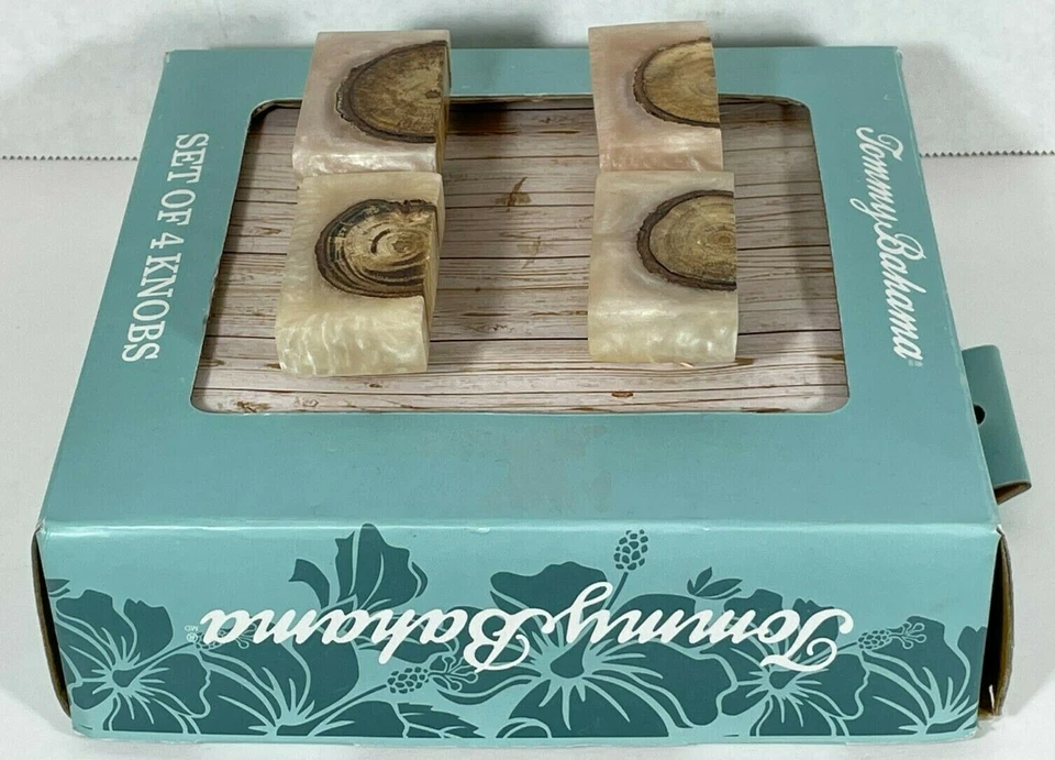 TOMMY BAHAMA Cabinet Knobs Set Of 4 Faux Marble Wood Drawer Square Pulls NEW - Image 4 of 4