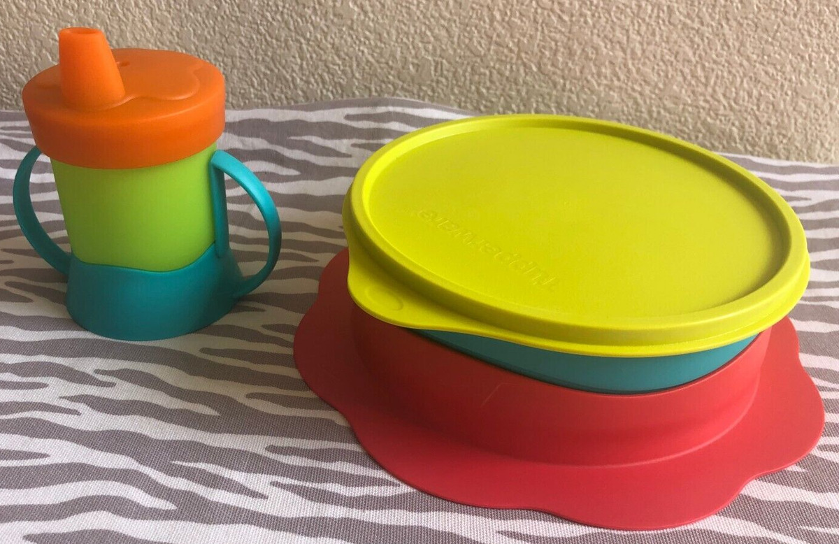 Tupperware Kids Feeding Bowl & Cup Set with Suction & Lid New
