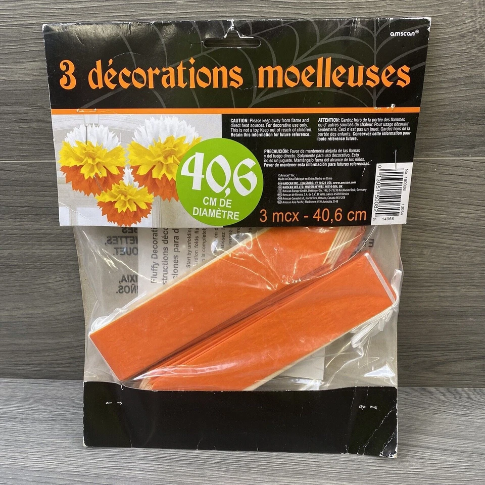 DECORACIONES DE POMPÓN MULLIDO 3 piezas Naranja Amarillo Blanco Decoraciones de Fiesta Halloween Foto 2 de 4