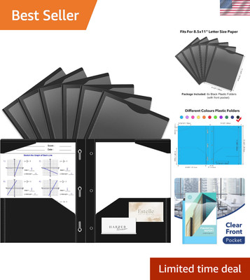 Efficiently Organize with 6 Heavy Duty Black Pocket Folders - 2 Pockets & Tabs
