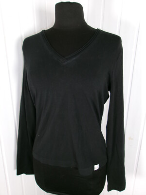 Top Shirt Tunika Baumwolle schwarz Stretch Escada M 36/38 m. lang Logo Strass