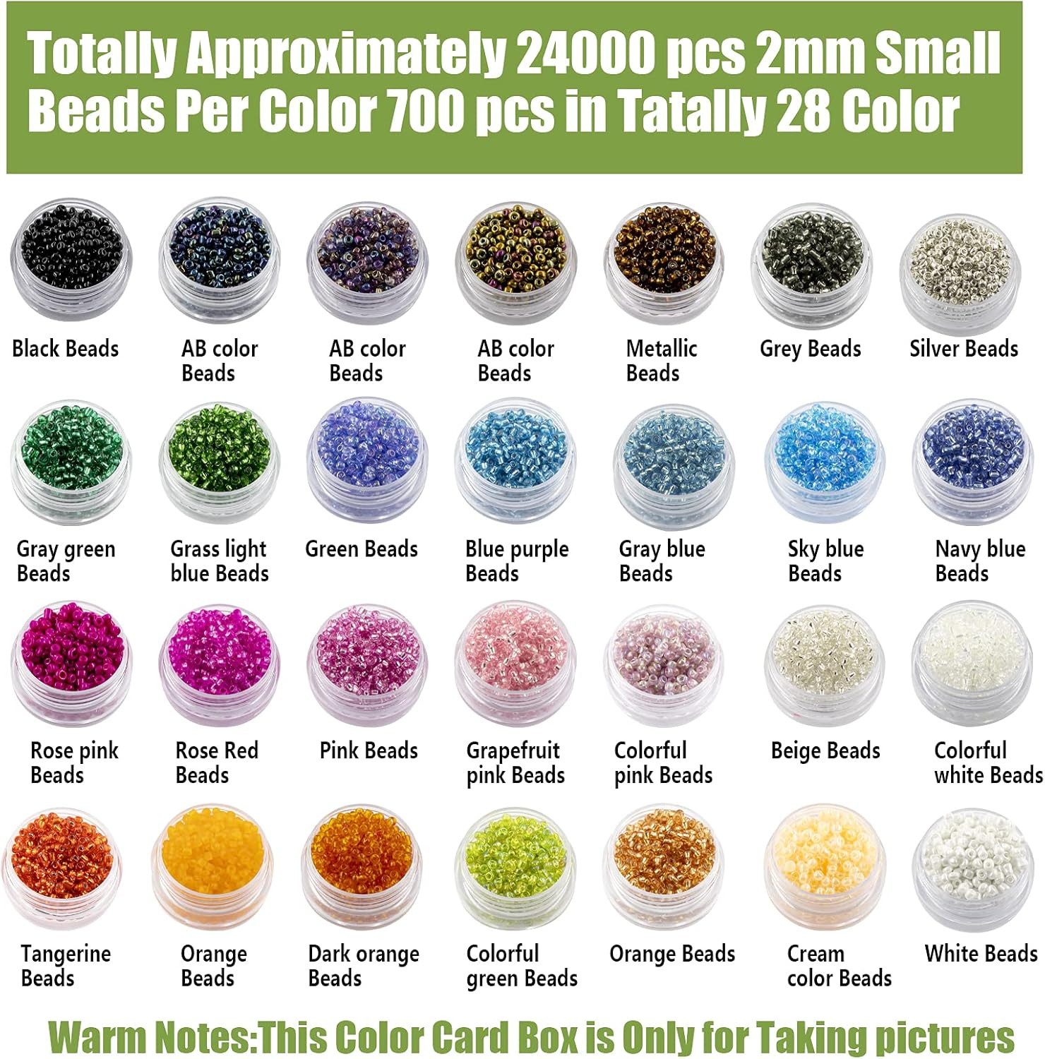24000Pcs 2Mm Glass Seed Beads Kit,& 28 Colors Small Beads Kit for Girls, Women