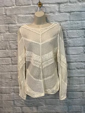 Sundance Women's Lace For Days Lace Crochet Ivory Boho Long Sleeve Top Sz Small