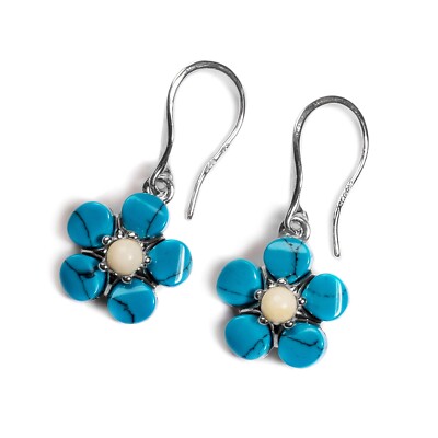 Vergissmeinnicht Ohrhänger Blume Ohrringe 925 Sterling Silber Türkis Bernstein Floral