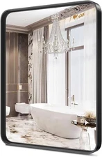 Home Black Bathroom Wall Mirror Metal Frame Rectangular Anti-Rust Vanity Mirror