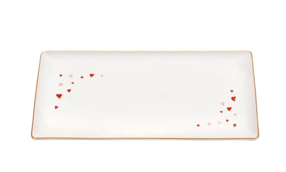 Le Creuset L‘Amour Rectangular Hostess Tray, White w/heart decals, NEW Valentine - Image 2 of 4