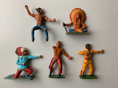 Lot De Figurines Starlux Western - Indiens Et Cowboys - Plastique Peint (Occasion)