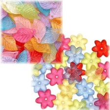ACRYLIC DAISY FLOWER OR DROP LEAF BEAD COLORFUL FROST MIX CHOOSE 50 or 100pcs