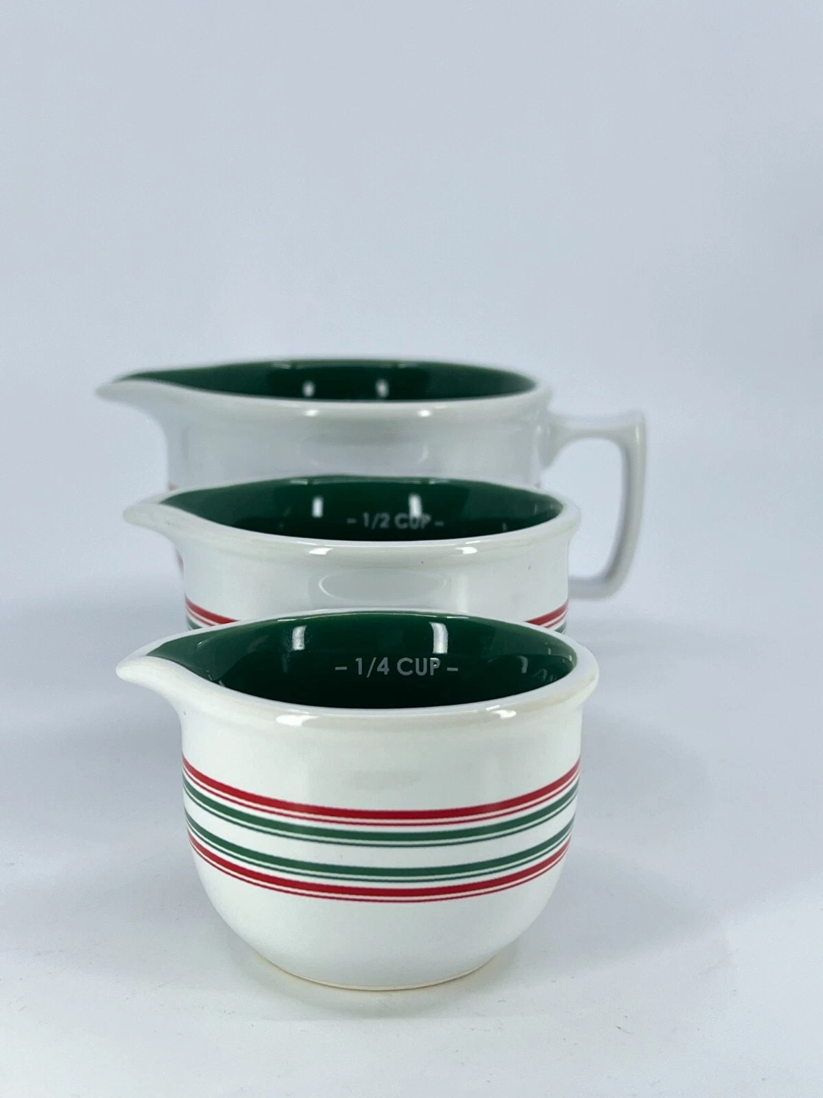 3pc Chantal Measuring Cups Nesting Bowls Stackable Striped 1 cup, .5 cup 1/4 cup