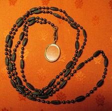 SAUTOIR de DEUIL ancien PERLES JAIS français mat & PENDENTIF PORTE- PHOTO An.20