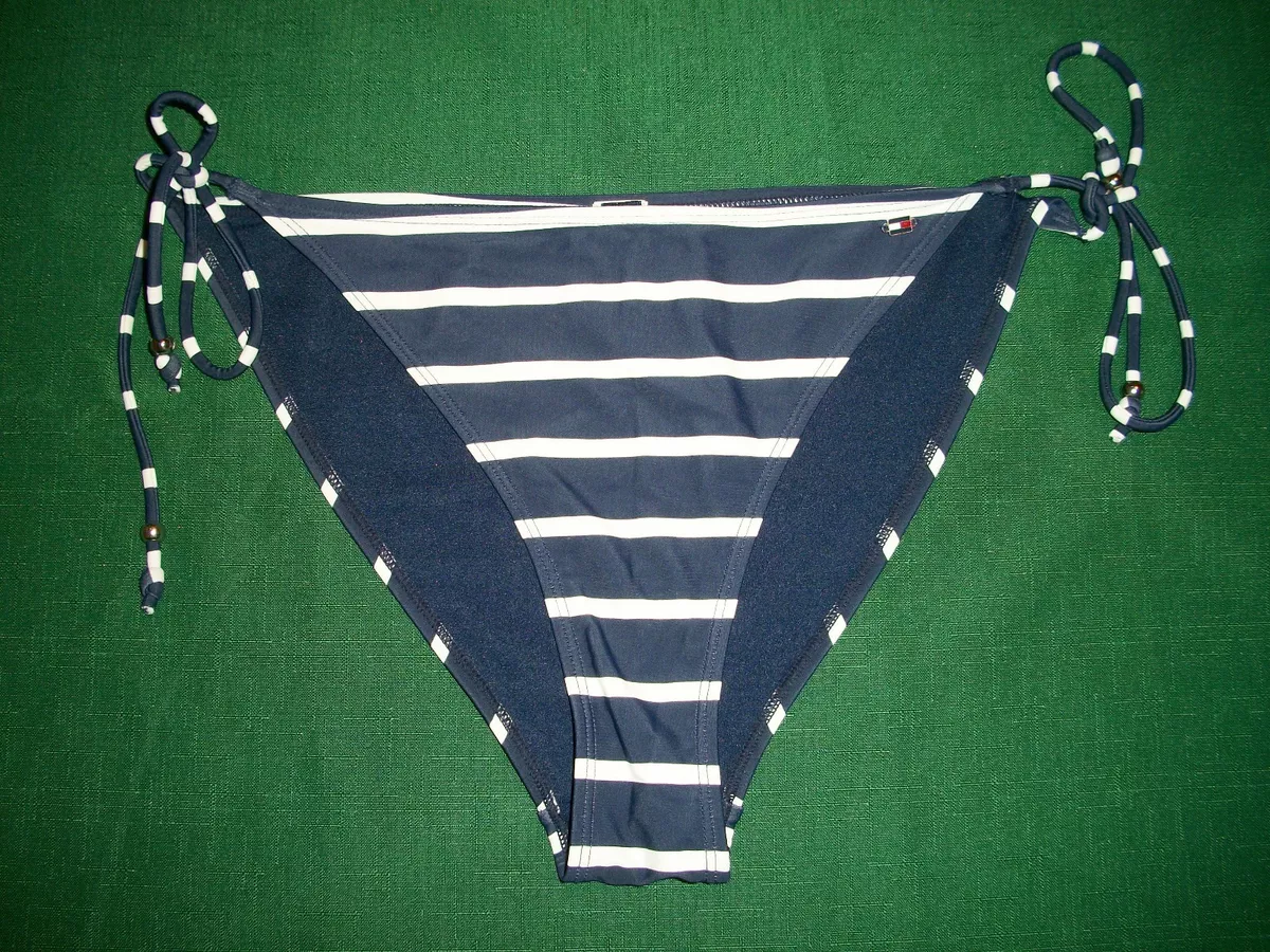 smal Rettelse Stole på 1107 Tommy Hilfiger Navy Blue Stripe Tie Side Bikini Bottoms Euro 42 | eBay