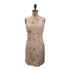 Ann Taylor Floral Linen Sleeveless Sheath Dress Tan 2 EUC  JO
