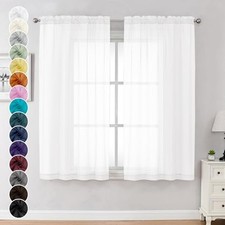 Sheer Curtains 63 Inch Length 2 Panels Set, 42"W x 63"L Pack of 2 White