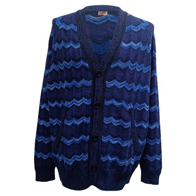 Missoni Intarsien Strick Cardigan mit Knöpfen aus Baumwolle Herren Blau Größe 56