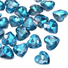 Heart Rhinestones, 12mm Pointback Glass Rhinestone, Pack of 30 Lake Blue 