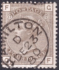 1880 SG154 4d GREY BROWN PLATE 17 WMK LARGE GARTER FINE USED GF CAT �400.00