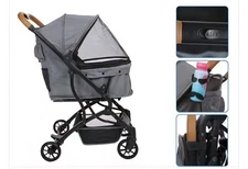 3-in-1 Dog Stroller Foldable 4 Wheels Cat Dog Cage Car Seat w/Detachable Carrier