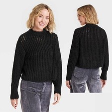 Universal Thread Women's Crewneck Openwork Pullover Sweater Black Size XS