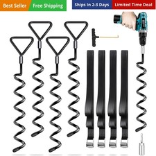 Trampoline Stakes 4 Pack - Heavy Duty Trampoline Anchors Kit - Screw In Groun...