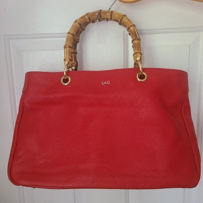 Mark & Graham Elisabetta Slouch Handbag Bag Purse Sz L Red Classic Monogram LAG