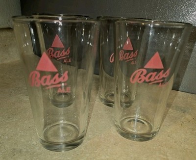 Bass Ale Pint Beer Glass 16 Oz Red Logo V intage set of 4