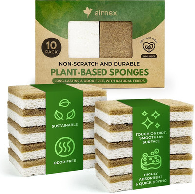 10 Pack Biodegradable Natural Kitchen Sponge - Compostable Cellulose and Coconut