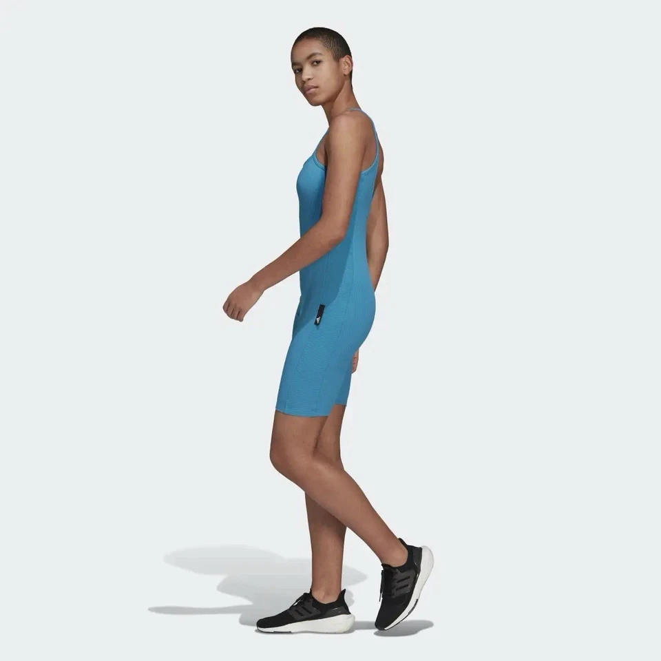 Adidas Mujer Estudio Salón Acanalado Mono Talla Mediana Azul Yoga Lucha Gimnasio Foto 2 de 4