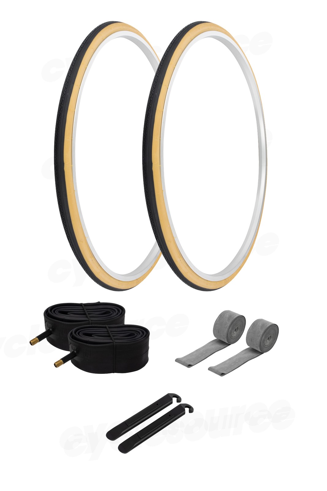 (New) 27 x 1 1/4 Bicycle Black/ Gum Wall Tires + Tubes Bike Touring Road Slick PRO+ (47.99 USD)