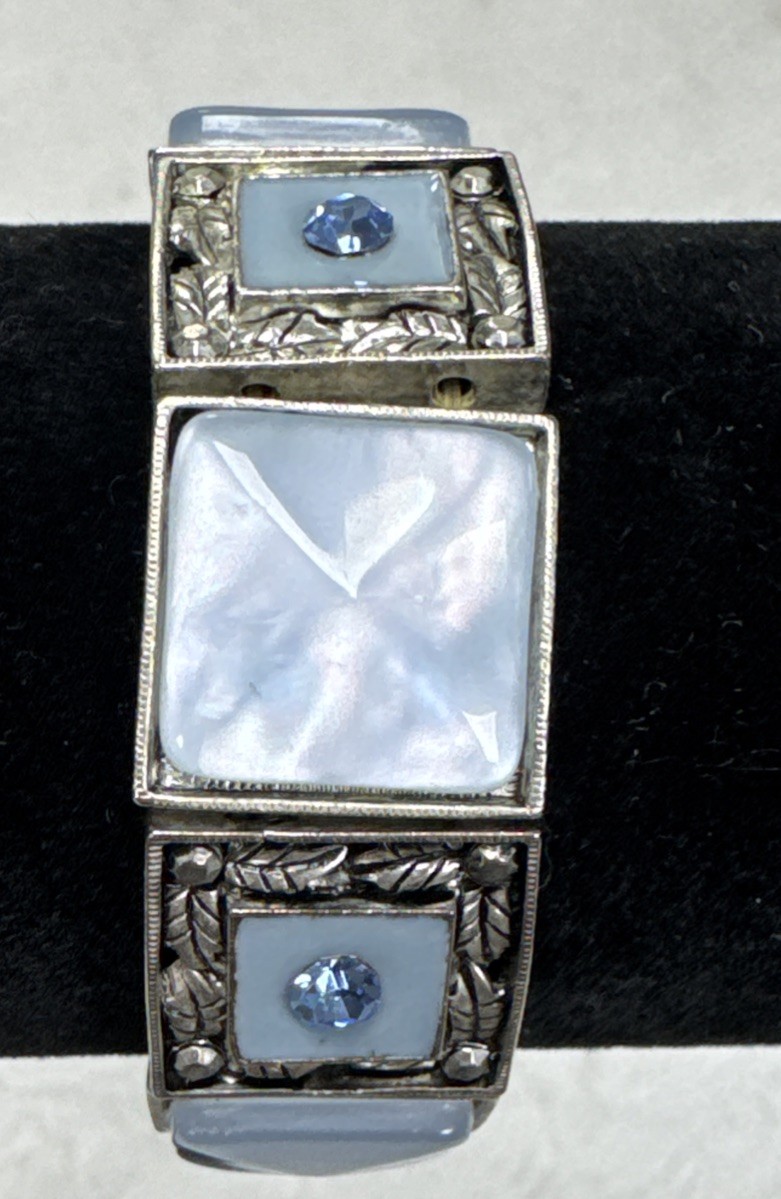 Vintage Beautiful Rectangular Panels Blue & Silve… - image 1