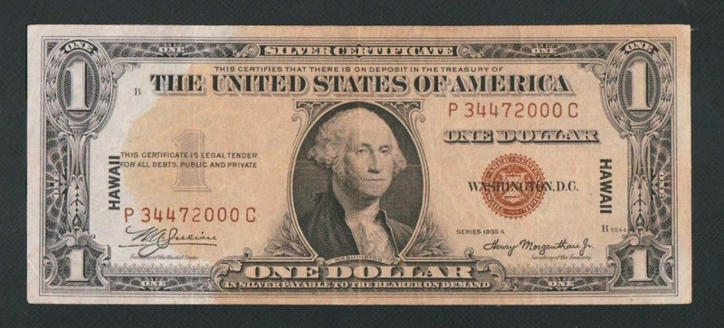 BEAUTIFUL RARE P-C BLOCK 1935A $1 HAWAII NOTE!! NO PINHOLES OR TEARS 