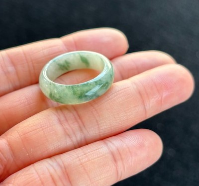 9 US Icy Floating Green Jadeite Jade Ring, 100% Untreated Certified Genuine