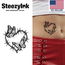 SteezyInk temporary tattoo Butterfly Barbed Heart last upto 2 weeks 3 x 3 inch