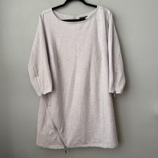 H By Halston Dress Womens 1X Gray Knit Tunic Asymmetrical Zip 3/4 Sleeve Minimal