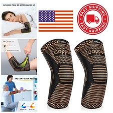 Copper Elbow Brace Compression Sleeve for Pain Relief Lightweight Black Medium