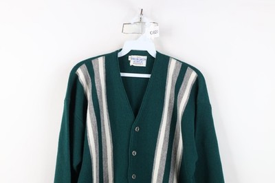 Vintage 50s 60s Streetwear Mens Large Striped Panel Knit Cardigan