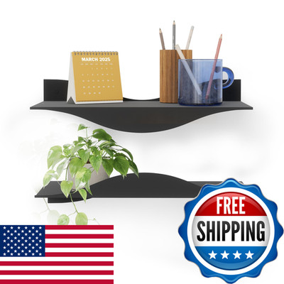 Umbra Surf Shelf Set Of 2 Black Metal Floating Shelves For Wall Storage Dcor